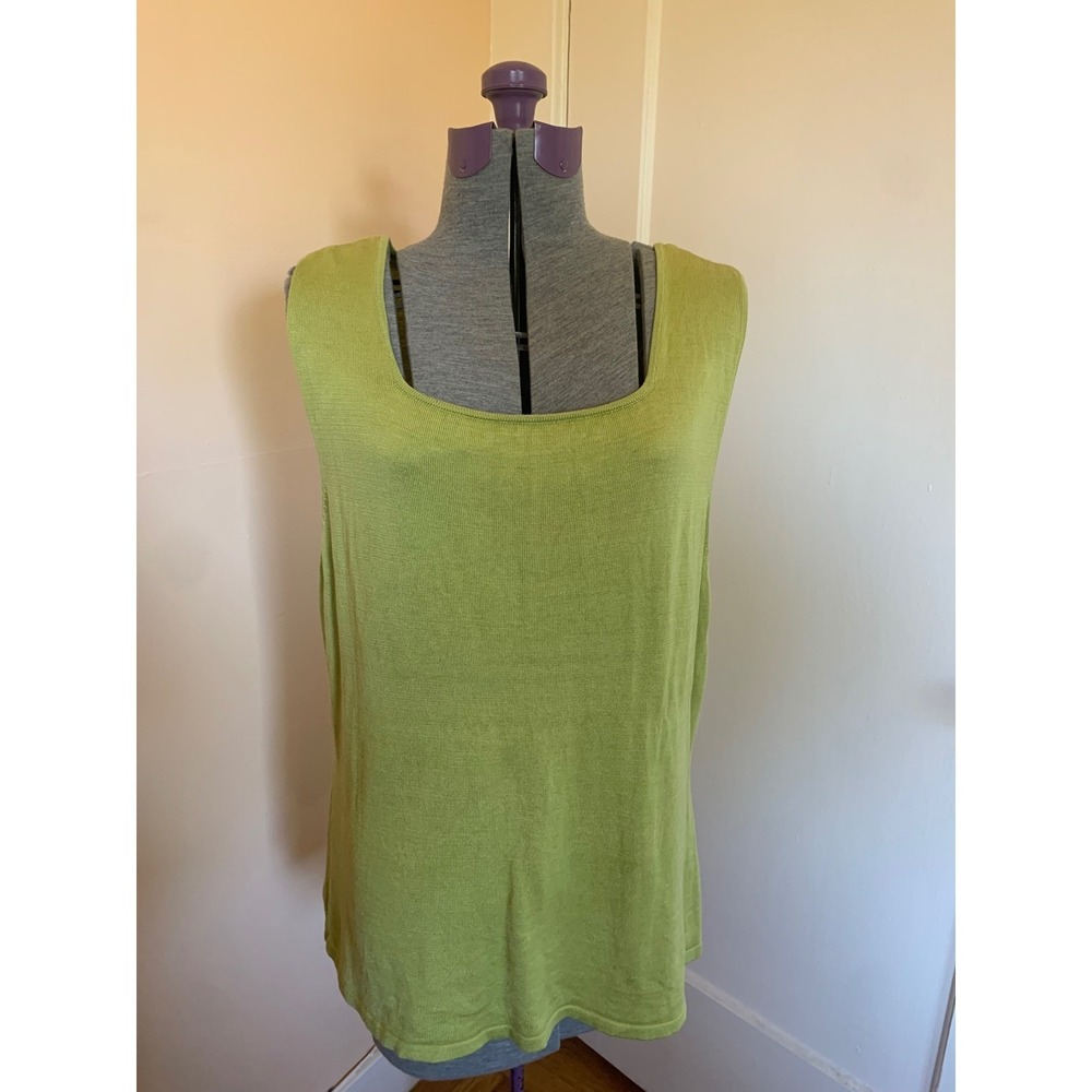 Avenue Sleeveless Knit Shell Tank Top Green Scoop Neck Plus Size
